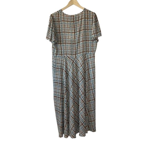 Zara Woman The Long Check Brown Plaid Flutter Sleeve Dress Sz L - Picture 3 of 11